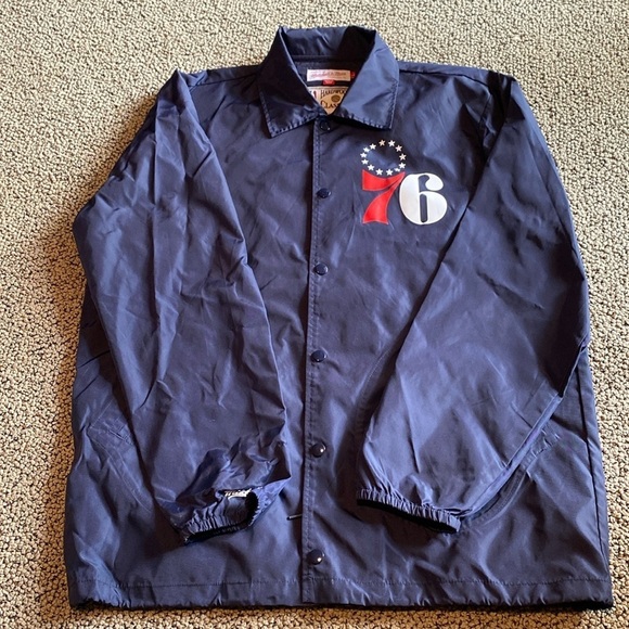 Mitchell & Ness Navy Blue 76ers Windbreaker Size Large in Like New Condition - Picture 1 of 11